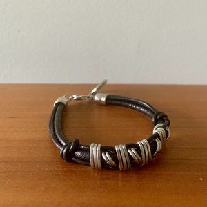 Leather and Silver Metal 70s Rocker Cuff Bracelet